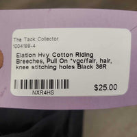 Hvy Cotton Riding Breeches, Pull On *vgc/fair, hair, knee stitching holes

