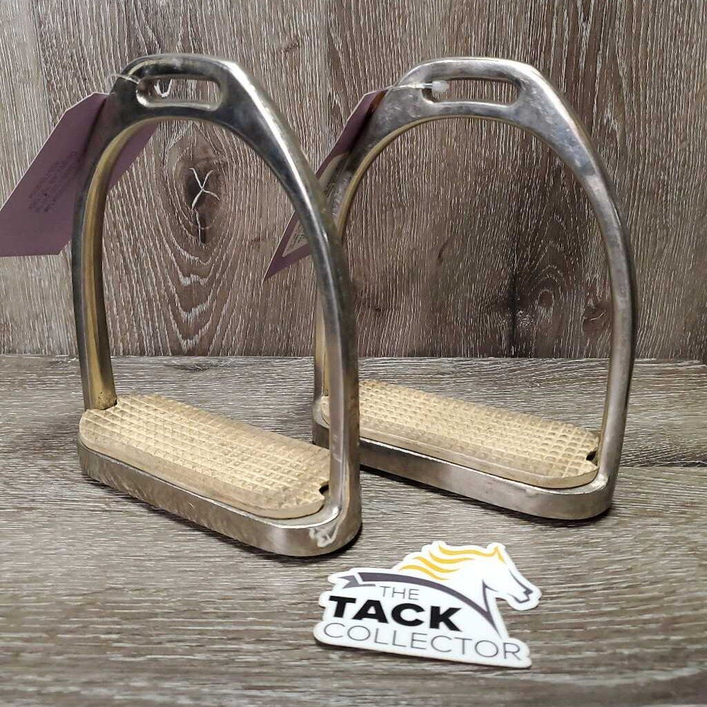 Hvy Flat edges Stirrup Irons, grips *gc, dirty, pitted, stains, scratches, v.dry grips