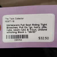 Full Seat Riding Tight Breeches, Pull On *gc, hairy, pills, rubs, seam rubs & frays, undone stitching
