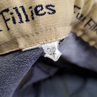 Euro Seat Denim Breeches *gc, older?, seam puckers, mnr loose thread, pulled seat seam, faded