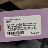 Full Seat Breeches *gc, older?, pills, dents/puckers, faded, seam puckers, torn tag, seat/legs rubs & pills

