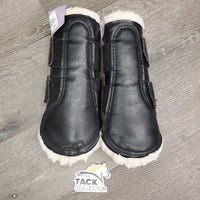 Closed Fleece Lined Boots, velcro *gc/fair, clean, hairy, rubs, holey, missing logo, hairy & weak velcro