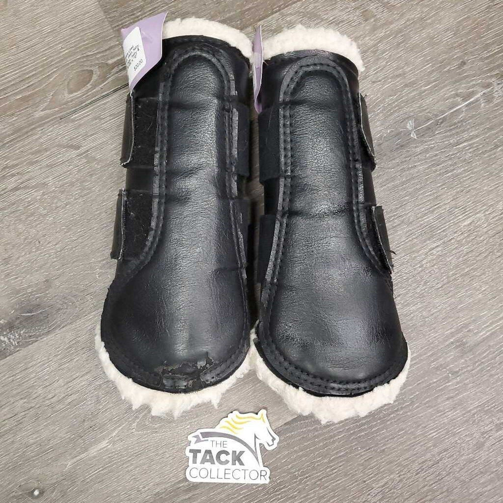 Closed Fleece Lined Boots, velcro *gc/fair, clean, hairy, rubs, holey, missing logo, hairy & weak velcro