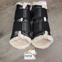 Closed Fleece Lined Boots, velcro *gc/fair, clean, hairy, rubs, holey, missing logo, hairy & weak velcro