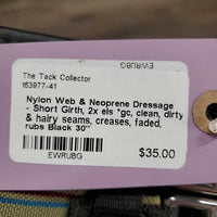 Nylon Web & Neoprene Dressage - Short Girth, 2x els *gc, clean, dirty & hairy seams, creases, faded, rubs