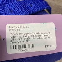 Cotton Stable Sheet, 0 legs *gc, hairy, tape, mnr faded, pills, dirt, snags, threads, repairs

