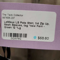 LS Polo Shirt, 1/4 Zip Up, Mesh Sleeves, tag *new
