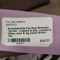 Full Seat Breeches *gc/fair, v.rubbed & pilly, v.puckered knees, seat & leg stains
