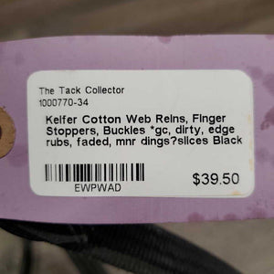Cotton Web Reins, Finger Stoppers, Buckles *gc, dirty, edge rubs, faded, mnr dings?slices