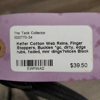 Cotton Web Reins, Finger Stoppers, Buckles *gc, dirty, edge rubs, faded, mnr dings?slices
