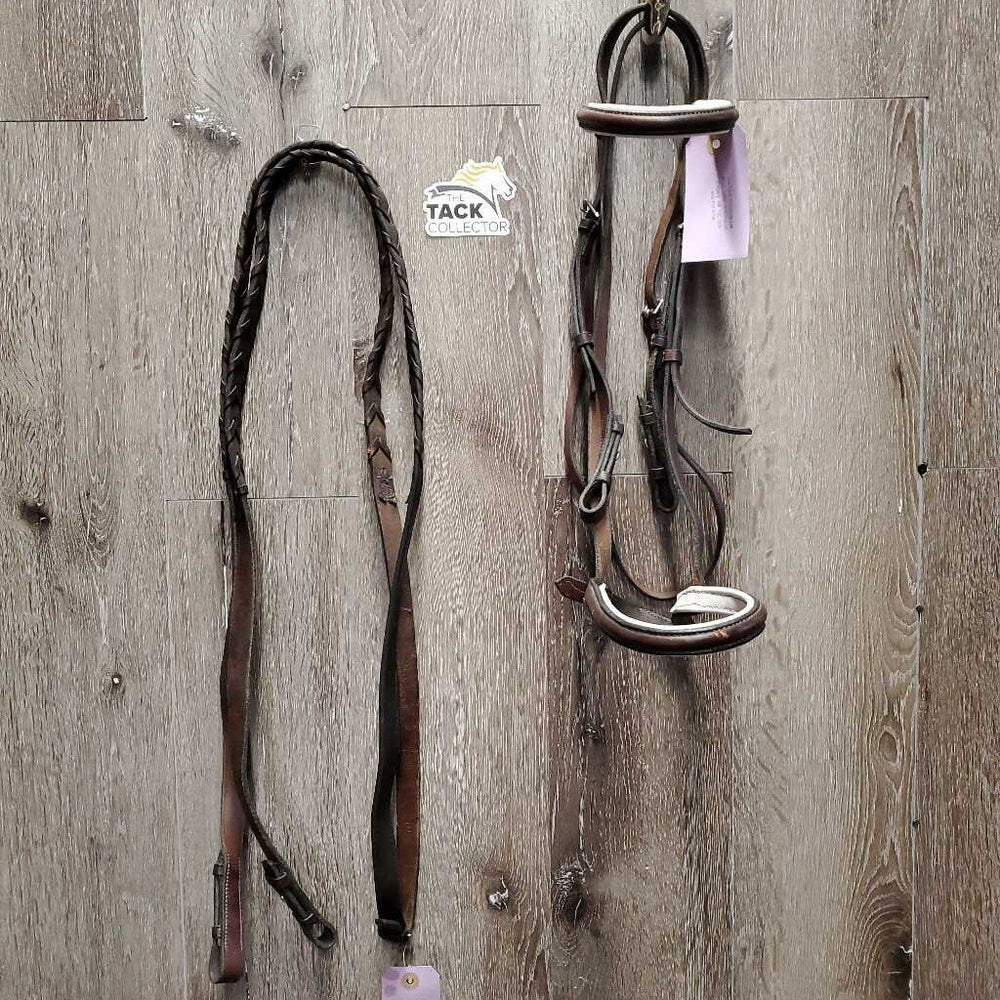 Rsd Leather Bridle Wide Braided Reins *vgc/gc, clean, edge scrapes, dry, stiff, chews, scrapes, mnr undone stitching, faded