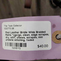 Rsd Leather Bridle Wide Braided Reins *vgc/gc, clean, edge scrapes, dry, stiff, chews, scrapes, mnr undone stitching, faded
