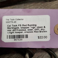 FS Rsd Running Martingale, stopper *vgc, clean & mnr dirt?residue, older, stiff, dry, v.tight keeper, creases
