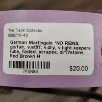 German Martingale *NO REINS, gc/fair, v.stiff, v.dry, v.tight keepers, rubs, faded, scrapes, dirt?stains