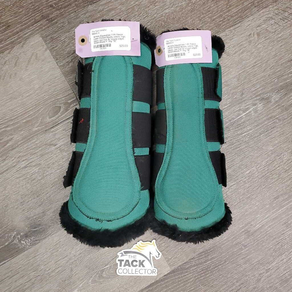 Pr Fleece Lined Closed Boots, velcro *vgc, clean, mnr hair & frayed edges