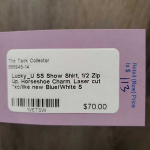 SS Show Shirt, 1/2 Zip Up, Horseshoe Charm. Laser cut *xc/like new