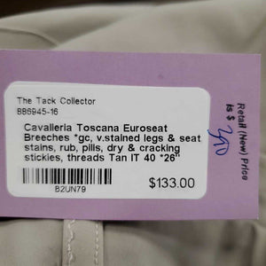 Euroseat Breeches *gc, v.stained legs & seat, stains, rub, pills, dry & cracking stickies, threads