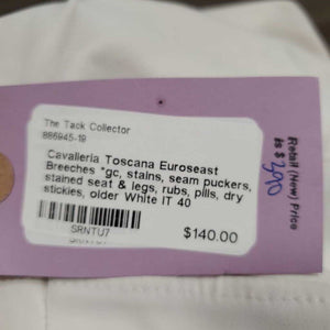 Euroseast Breeches *gc, stains, seam puckers, stained seat & legs, rubs, pills, dry stickies, older