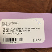 "Feline" Leather & Satin Western Style Vest *vgc, crinkled