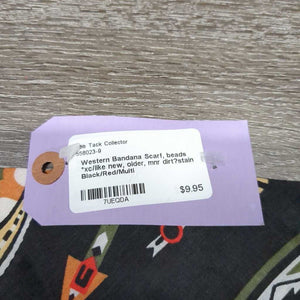 Western Bandana Scarf, beads *xc/like new, older, mnr dirt?stain