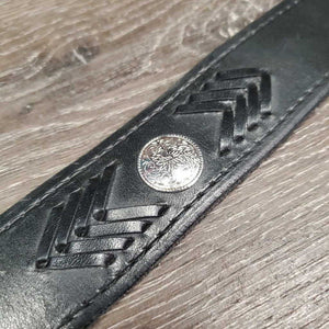 Tooled Leather Western Belt, Heart Belt Buckle *gc, mnr dents & scratches, Buckle back: v.stained