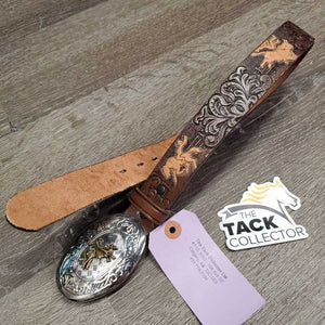 JUNIORS Tooled Leather Western Belt, Buckle *vgc, clean & mnr scuffs