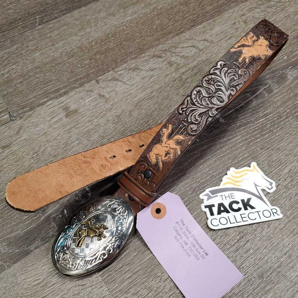 JUNIORS Tooled Leather Western Belt, Buckle *vgc, clean & mnr scuffs