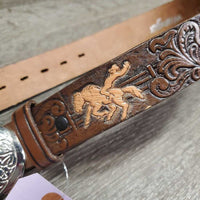 JUNIORS Tooled Leather Western Belt, Buckle *vgc, clean & mnr scuffs
