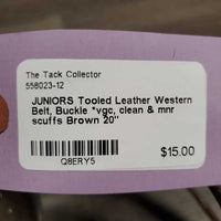 JUNIORS Tooled Leather Western Belt, Buckle *vgc, clean & mnr scuffs