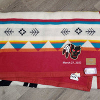 82% Thick Wool & 18% Cotton Blanket "Embroidered Face - March 27, 2022" *xc/like new, clean, mnr hair
