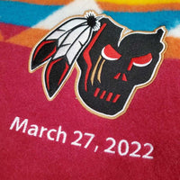 82% Thick Wool & 18% Cotton Blanket "Embroidered Face - March 27, 2022" *xc/like new, clean, mnr hair