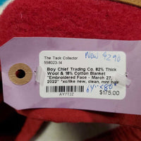 82% Thick Wool & 18% Cotton Blanket "Embroidered Face - March 27, 2022" *xc/like new, clean, mnr hair
