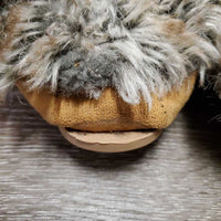 Leather Moccassins, Fleece Trim, Light rubber soles *gc, clean, mnr stains, thin fur, loose sole stitching