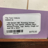 "All Down Hill" Running Horses Print by van Ginkel, Matted, Barn Wood Frame *vgc, dusty, rough cut mat