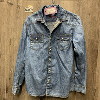 "Denim Jeans & Casuals" LS Denim Western Shirt *vgc, puckered