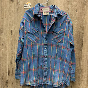 MENS LS Western Shirt, snaps *gc, faded, wrinkles, rubs, puckers
