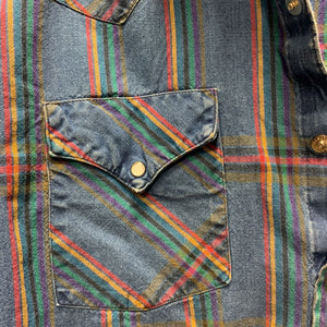 MENS LS Western Shirt, snaps *gc, faded, wrinkles, rubs, puckers