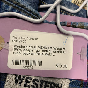 MENS LS Western Shirt, snaps *gc, faded, wrinkles, rubs, puckers