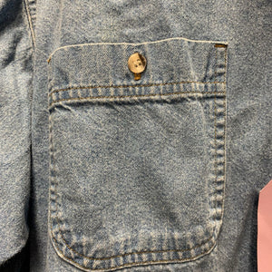 "Fine Line Classic Denim" MENS LS Denim Western Shirt *gc, puckers, faded edges