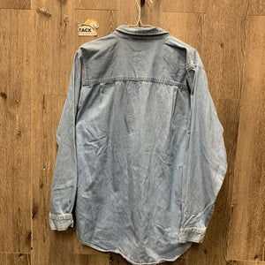 "Fine Line Classic Denim" MENS LS Denim Western Shirt *gc, puckers, faded edges