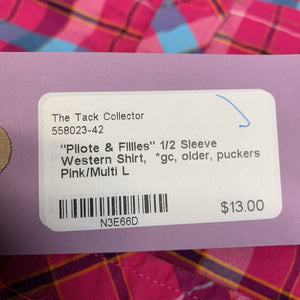 "Pilote & Fillies" 1/2 Sleeve Western Shirt, *gc, older, puckers