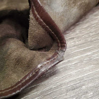 JUNIORS Suede Half Chaps *gc/fair, rubs, older, faded, dirty, rubs, torn edge, unstitched