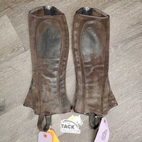 JUNIORS Suede Half Chaps *gc/fair, rubs, older, faded, dirty, rubs, torn edge, unstitched