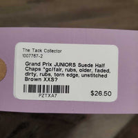 JUNIORS Suede Half Chaps *gc/fair, rubs, older, faded, dirty, rubs, torn edge, unstitched
