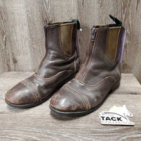 JUNIORS Paddock Boots, Zips *gc/fair, clean, v.rubbed & scraped, toe dents, pills, rubs, hair, residue
