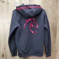 Hvy Sweatshirt Hoodie Jacket *gc, clumpy, hairy, faded, twisted tab, stains, older, twisted hood ribbon
