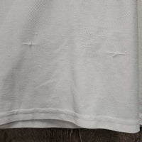 SS Show Shirt, Lace Shoulders, 1/4 Zip up *gc/fair, dingy, snags, runs, rubs, older, pits: stains & broken elastics, crinkled collar
