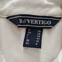 SS Show Shirt, Lace Shoulders, 1/4 Zip up *gc/fair, dingy, snags, runs, rubs, older, pits: stains & broken elastics, crinkled collar
