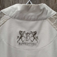 SS Show Shirt, Lace Shoulders, 1/4 Zip up *gc/fair, dingy, snags, runs, rubs, older, pits: stains & broken elastics, crinkled collar