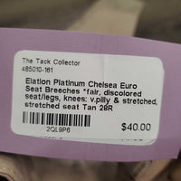 Euro Seat Breeches *fair, discolored seat/legs, knees: v.pilly & stretched, stretched seat
